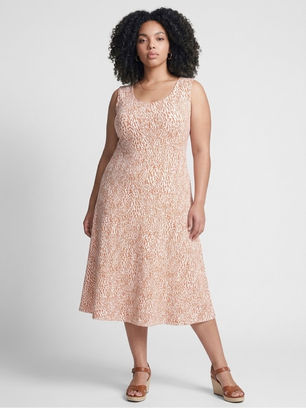 Old Navy Large Sleeveless Peach Print A-Line Midi Dress